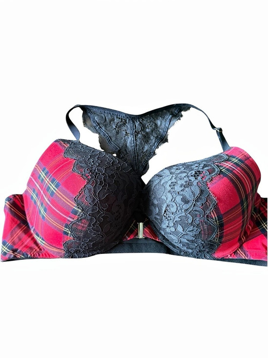 Boost Plunge Other - Cacique Boost Plunge Plaid Holiday Lace Bra in Red & Black 44C
